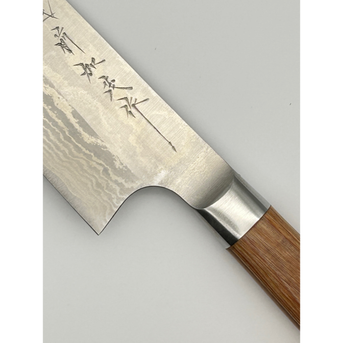 Kamo Katsuyasu Suminagashi VG10 Santoku 165mm japoniškas peilis su apvalia presuotos medienos rankena - Image 5