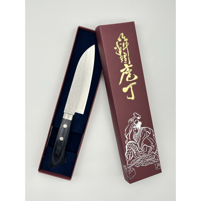 Masutani Hamono Kokuryu VG10 Ko-Santoku 130mm japoniškas peilis su vakarietiška mėlynos presuotos medienos rankena - Image 7