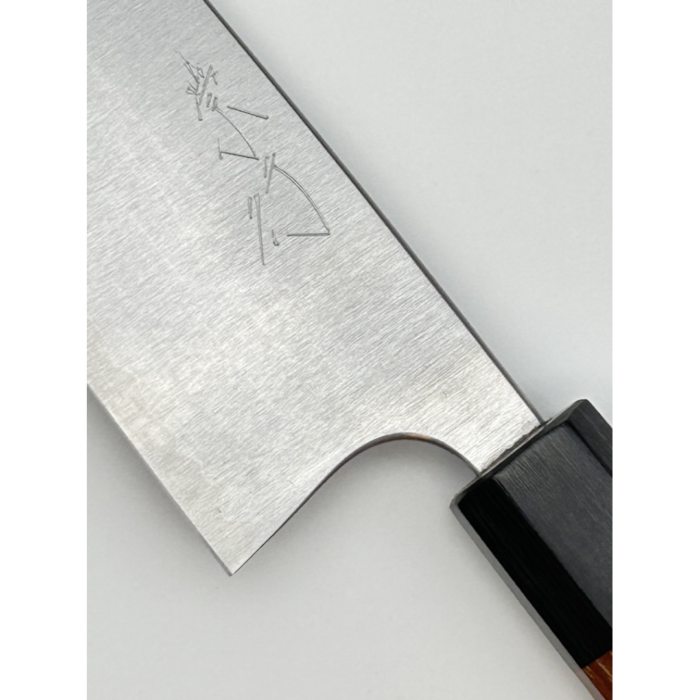 Takayuki Shibata Koutetsu Aogami Super Santoku 160mm japoniškas peilis su aštuonkampe rusvamedžio ir juodos presuotos medienos rankena - Image 5